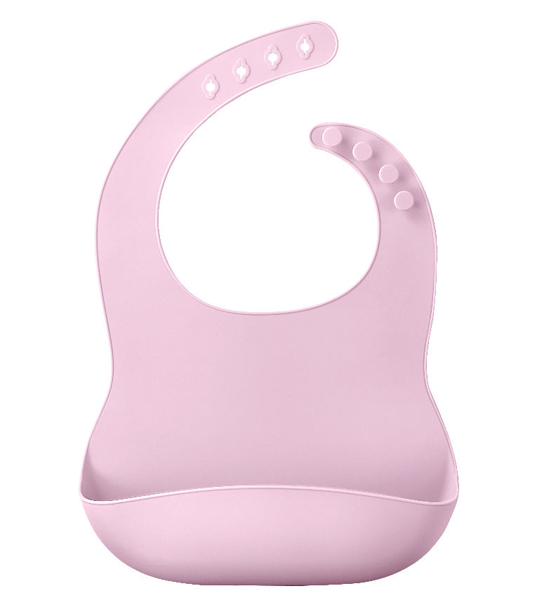 Soft pink Waterproof Baby Bibs featuring a catch-all pocket, adjustable neck for comfort, by PureAura.