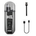 Compact Portable Electric Nose Hair Trimmer with digital display, charging cable, and cleaning brush by PureAura.
