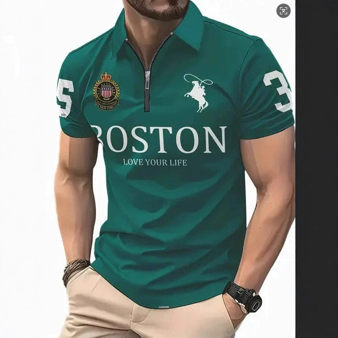 Men's Print Zip-Up Polo Shirt
