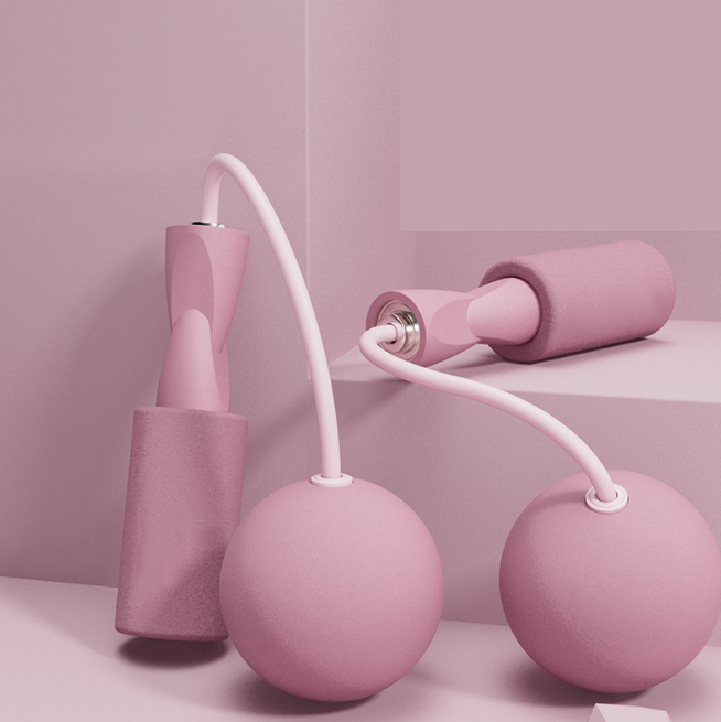 Pink Cordless Dual-use Skipping Rope for Home Fitness on a pastel pink background, highlighting its design by PureAura.