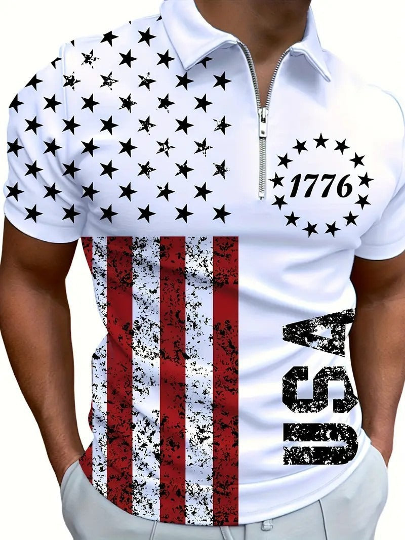 Men's Print Zip-Up Polo Shirt