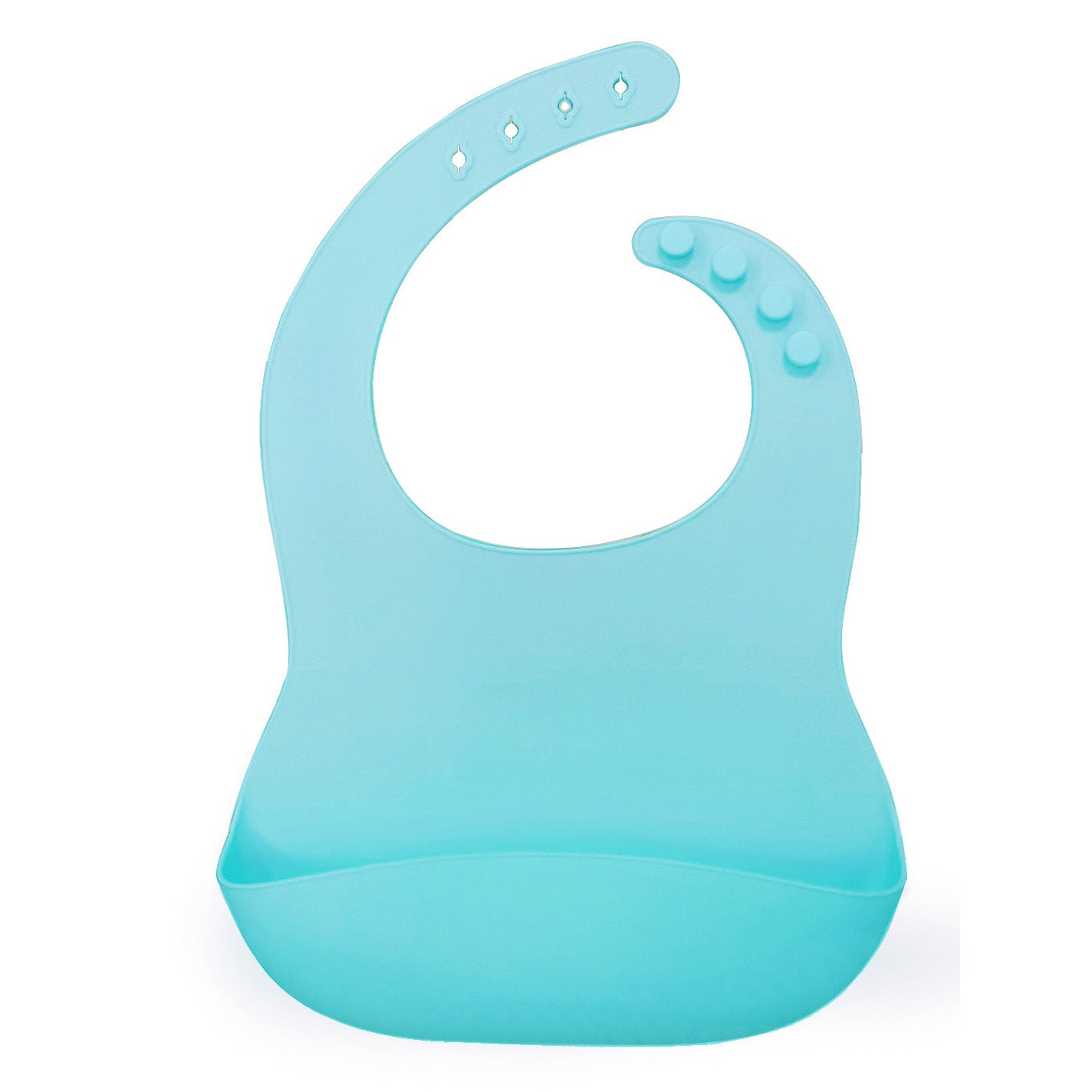 Light blue waterproof baby bib with a pocket design, perfect for mealtime, by PureAura.