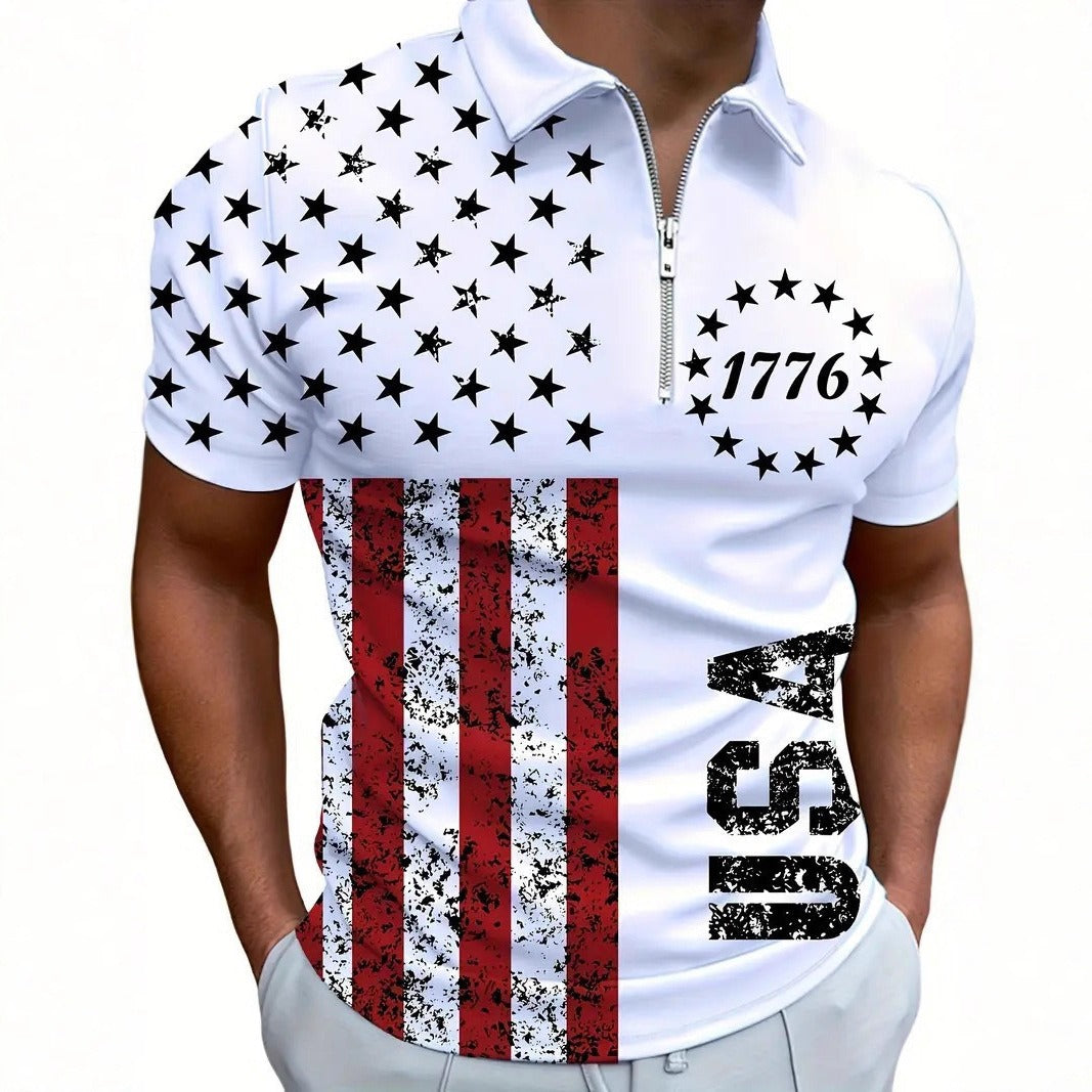 Men's Print Zip-Up Polo Shirt