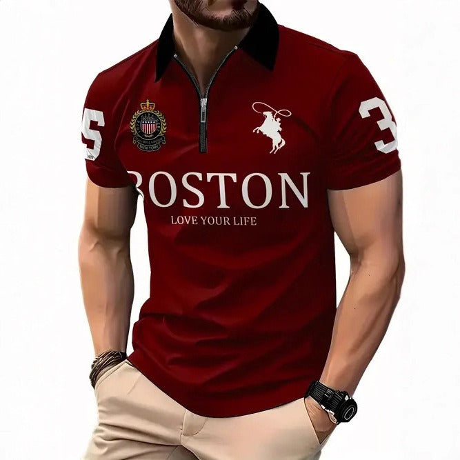 Men's Print Zip-Up Polo Shirt