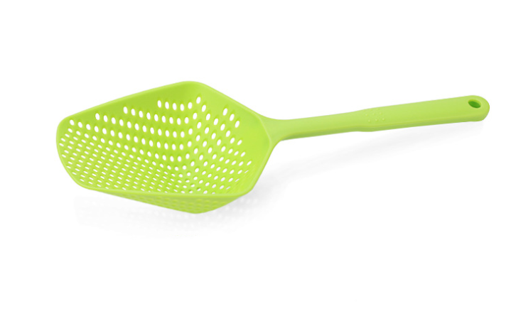 Vibrant green Plastic Water Strainer Spatula and Ice Shovel with a sturdy handle by PureAura.