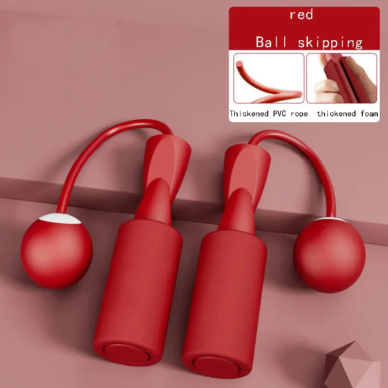 Red Cordless Dual-use Skipping Rope with foam handles and thickened rope, displayed on a soft background by PureAura.