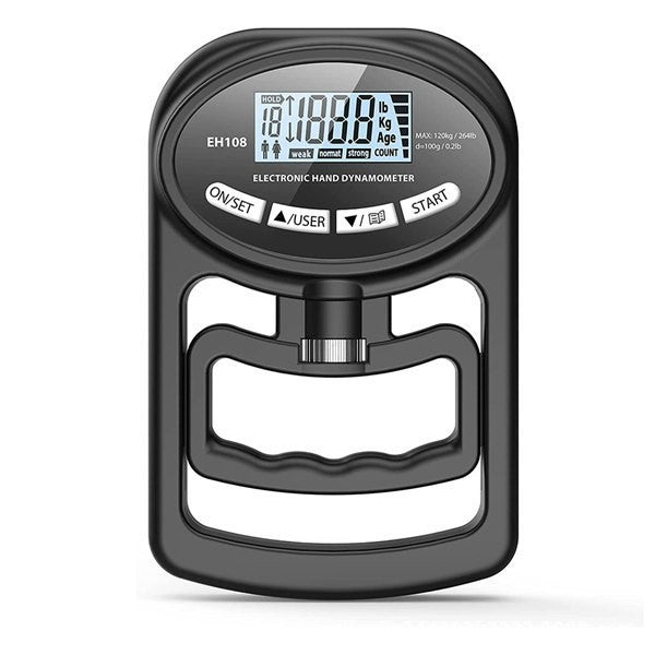 Close-up of the Adjustable Electronic Grip Strength Tester displaying a digital readout, ideal for fitness training by PureAu