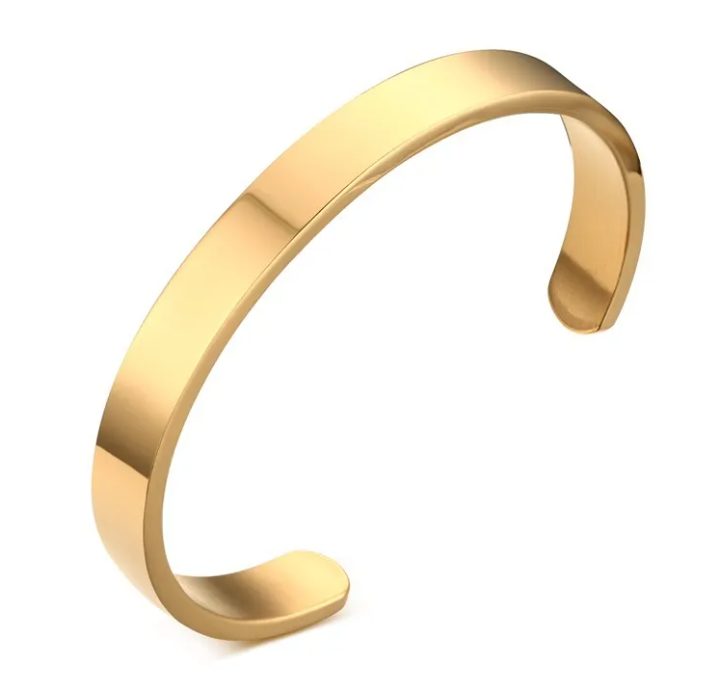 Elegant gold-tone Titanium Steel Men's Bracelet features a sleek design, showcasing its smooth finish by PureAura.