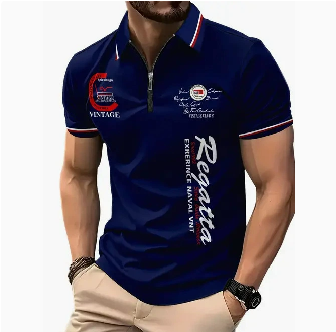 Men's Print Zip-Up Polo Shirt