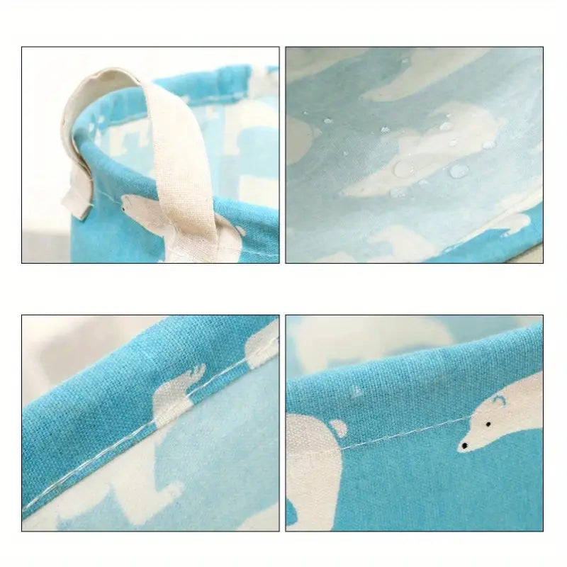 Close-up details of the Large Capacity Cotton Linen Laundry Basket featuring a polar bear design by PureAura.