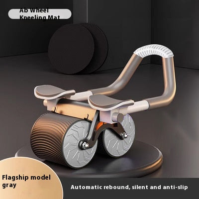 Gray Automatic Rebound Abdominal Wheel features ergonomic handles and dual wheels for stability, by PureAura.