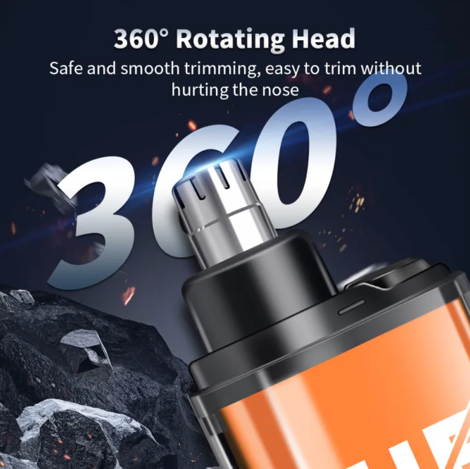 Close-up of the Portable Electric Nose Hair Trimmer featuring a 360° rotating head, by PureAura.