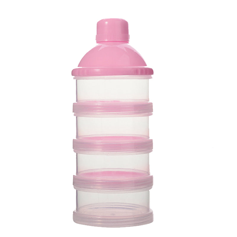 Transparent 4-layer container with pink lids, ideal for storing milk powder, Dora Baby 4-Layer Portable Milk Powder Container