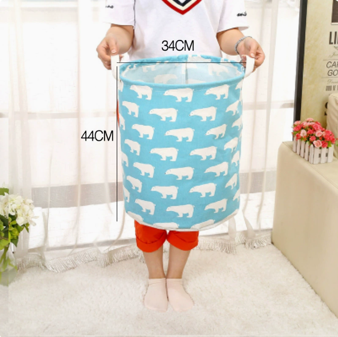 Large capacity cotton linen laundry basket with polar bear design, measuring 34CM x 44CM, by PureAura.