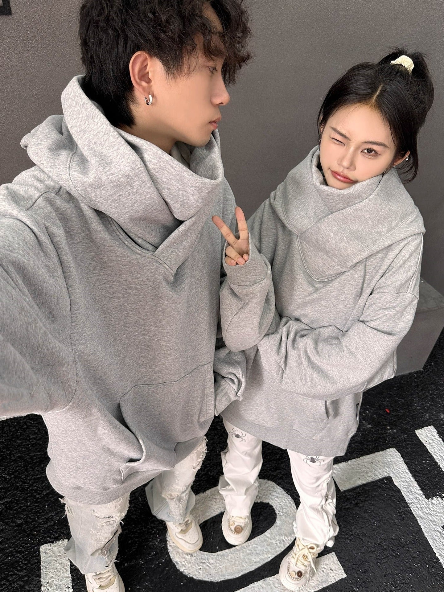 High Collar Fleece Lined Hoodie