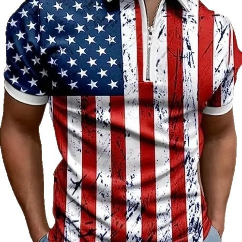 Men's Print Zip-Up Polo Shirt