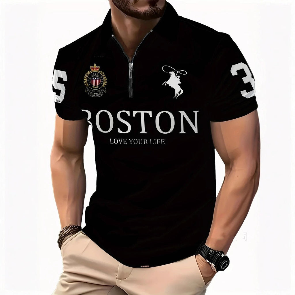 Men's Print Zip-Up Polo Shirt