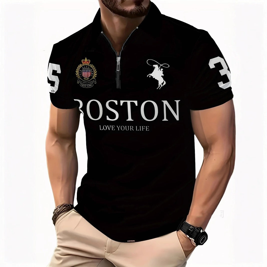 Men's Print Zip-Up Polo Shirt