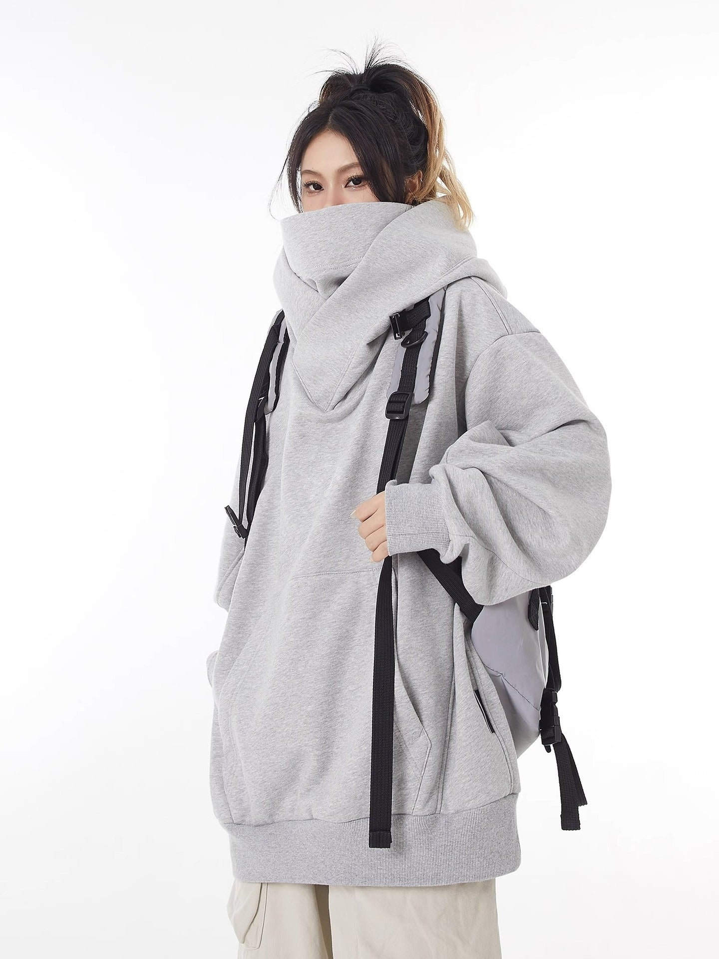 High Collar Fleece Lined Hoodie