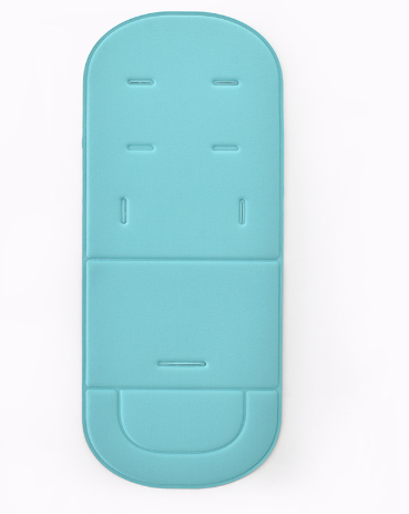Light teal Universal Cotton Baby Stroller Cushion and Seat Pad in a flat position, showcasing its smooth material by PureAura