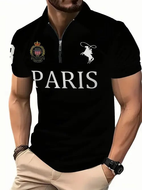 Men's Print Zip-Up Polo Shirt