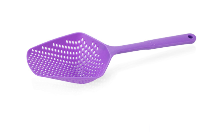 Purple Plastic Water Strainer Spatula and Ice Shovel features a perforated design for easy draining by PureAura.