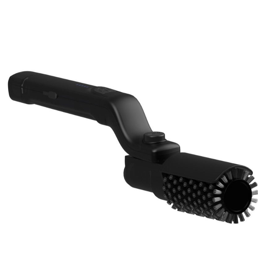 Black Electric BBQ Grill Brush Cleaner features sturdy bristles for effective cleaning, designed by PureAura.