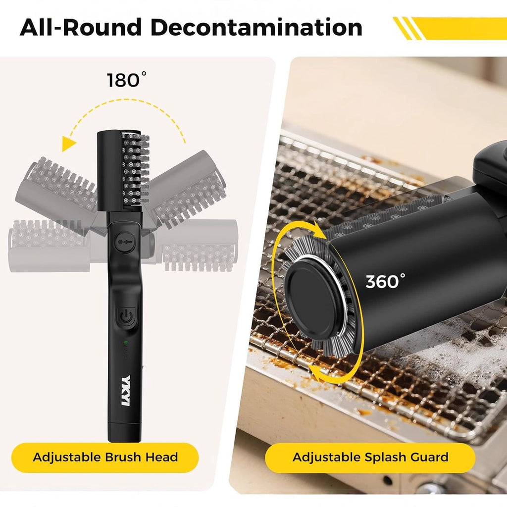 The Electric BBQ Grill Brush Cleaner features adjustable heads and splash guard for effective cleaning by PureAura.