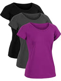 CADMUS Women's 3-Pack Dry Fit Yoga Tops - Black, Grey, Purple, XL