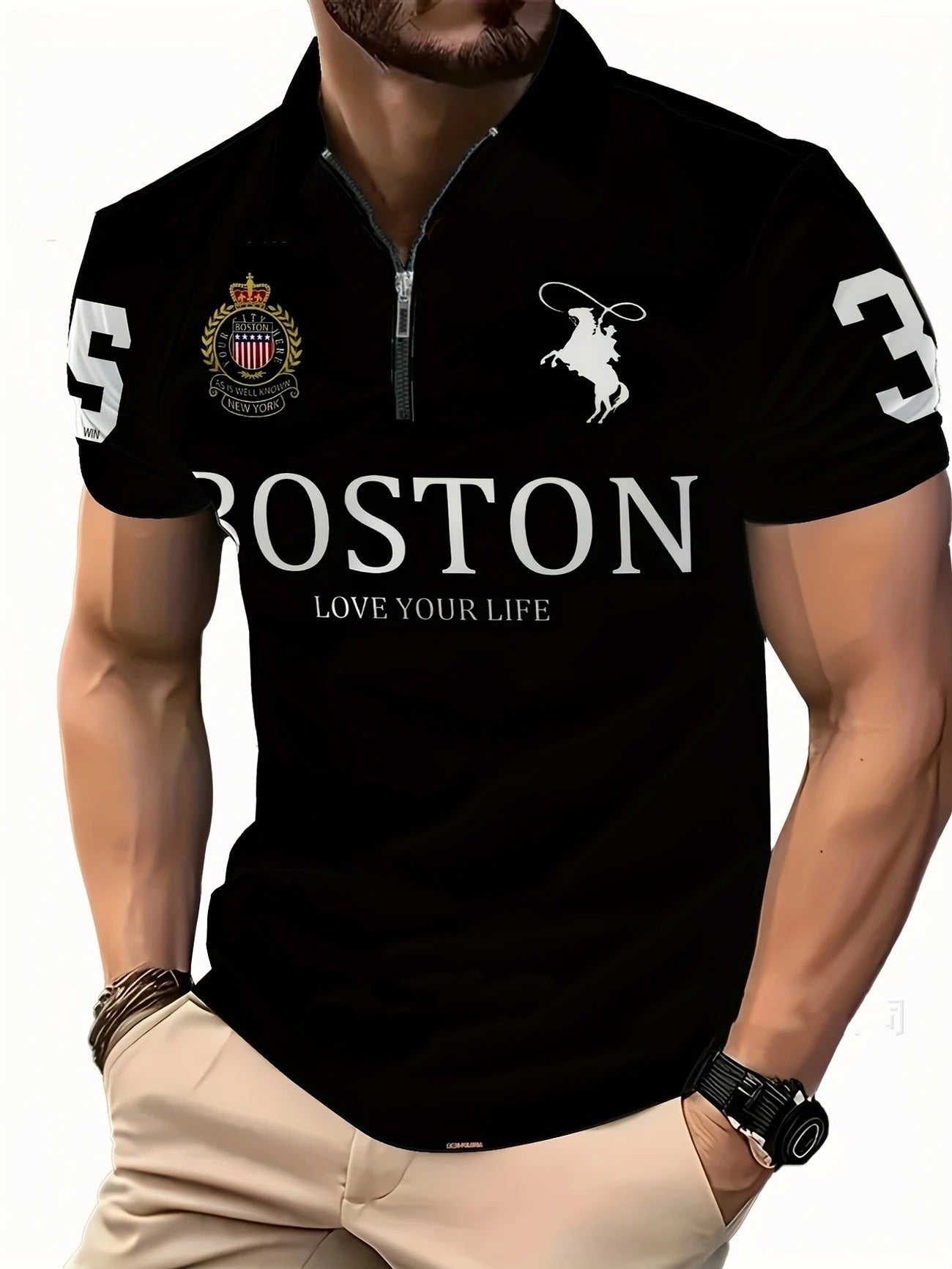 Men's Print Zip-Up Polo Shirt