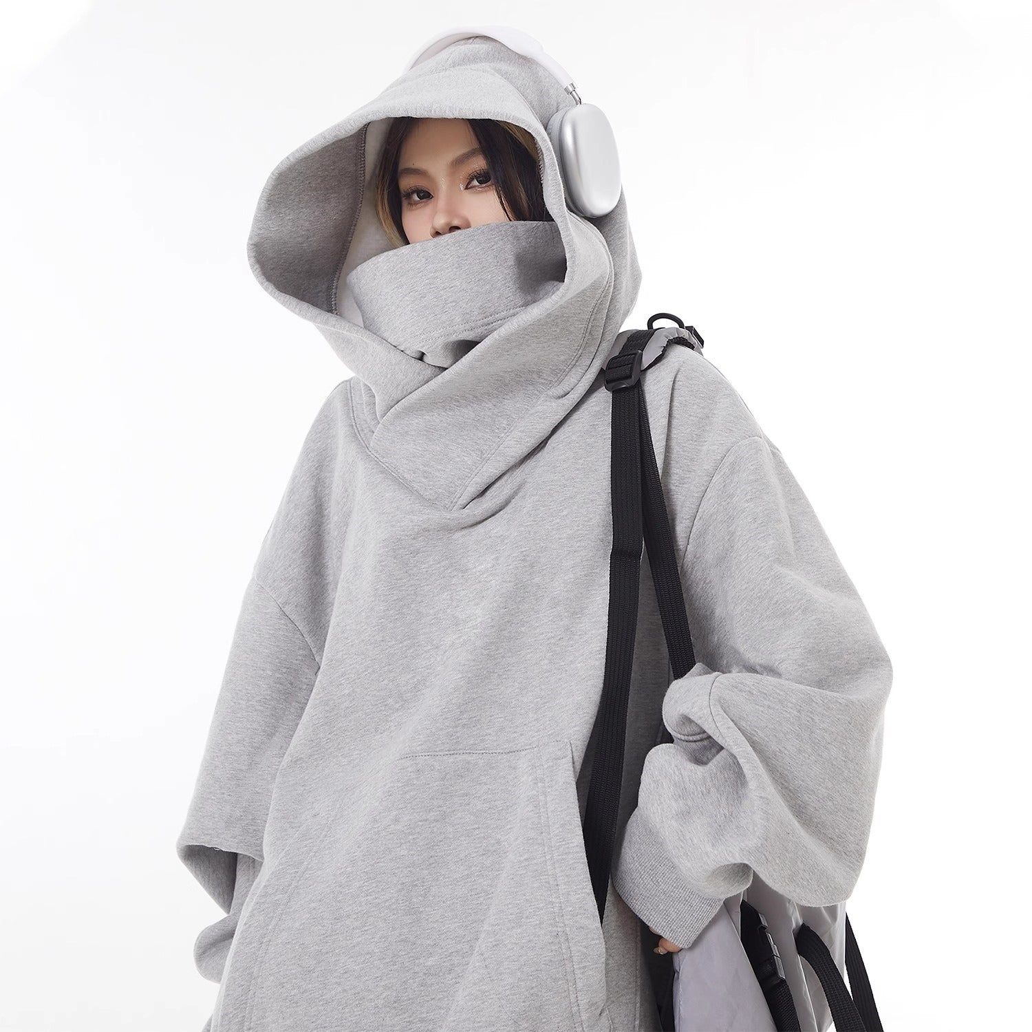 High Collar Fleece Lined Hoodie