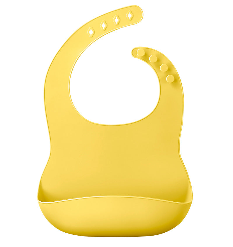 Bright yellow Waterproof Baby Bibs featuring a scoop pocket and adjustable neck, designed for toddlers by PureAura.