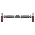 The Adjustable Doorway Pull Up Bar features a sleek black and red design with visible grip pads for stability by PureAura.