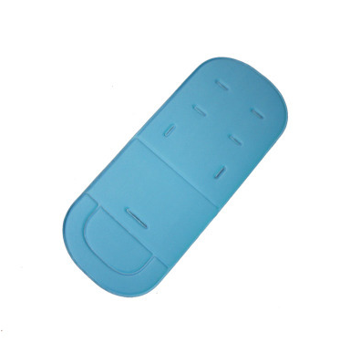 Light blue Universal Cotton Baby Stroller Cushion and Seat Pad, featuring cutouts for safety straps, by PureAura.