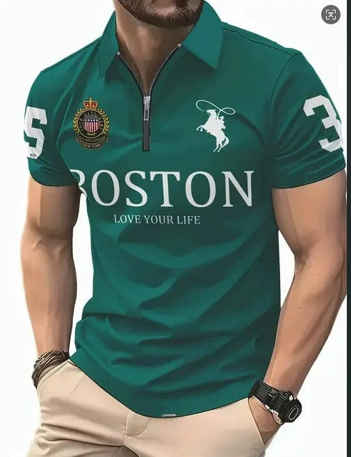 Men's Print Zip-Up Polo Shirt