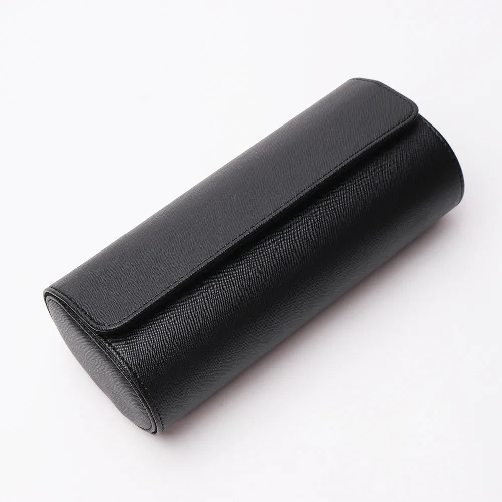 Black 3 Slots Travel Watch Case with a sleek design and magnetic closure for secure storage, by PureAura.