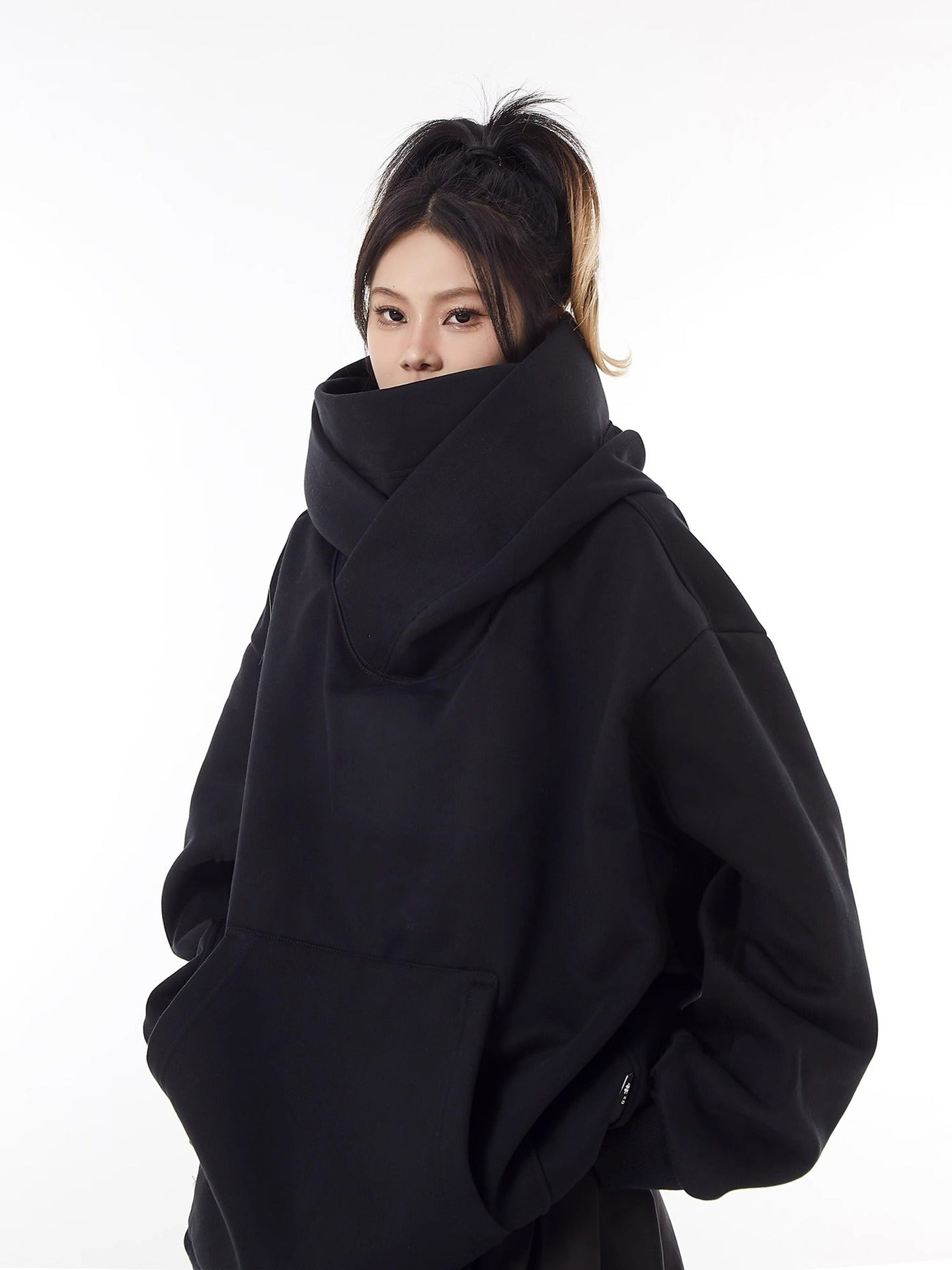 High Collar Fleece Lined Hoodie